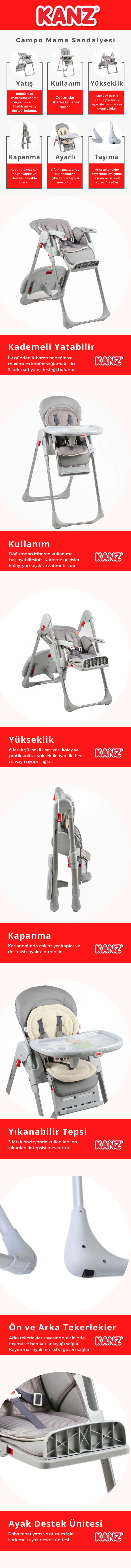 Kanz Campo Mama Sandalyesi Dark Grey | Botti